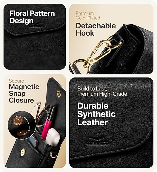 RFID Phone Purse Crossbody Bag for Women - Vintage Black Solid