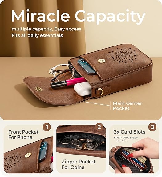 RFID Phone Purse Crossbody Bag for Women - Coffee Pattern