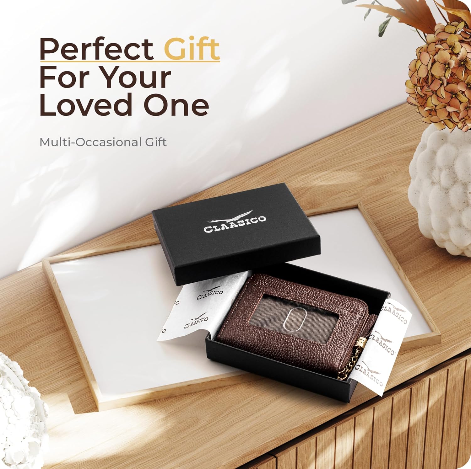 Ultra Slim Ladies Genuine Leather Bifold zipper wallet