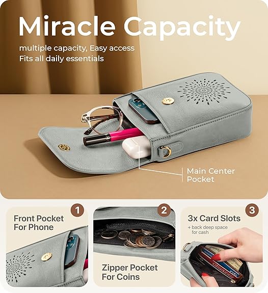 RFID Phone Purse Crossbody Bag for Women - Light Blue Pattern