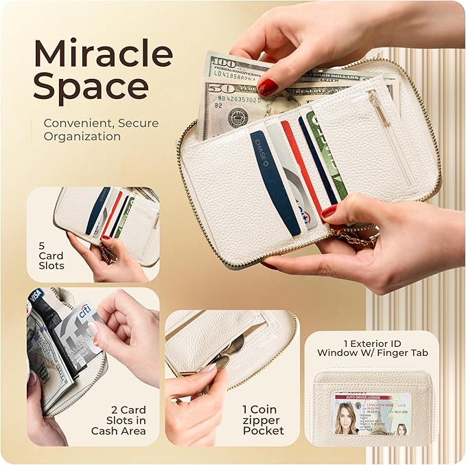 Ultra Slim Ladies Genuine Leather Bifold zipper wallet