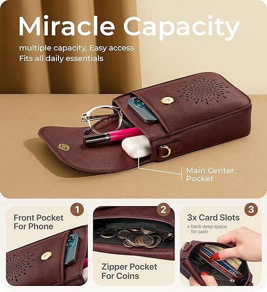 RFID Phone Purse Crossbody Bag for Women - Vintage Plum Partten