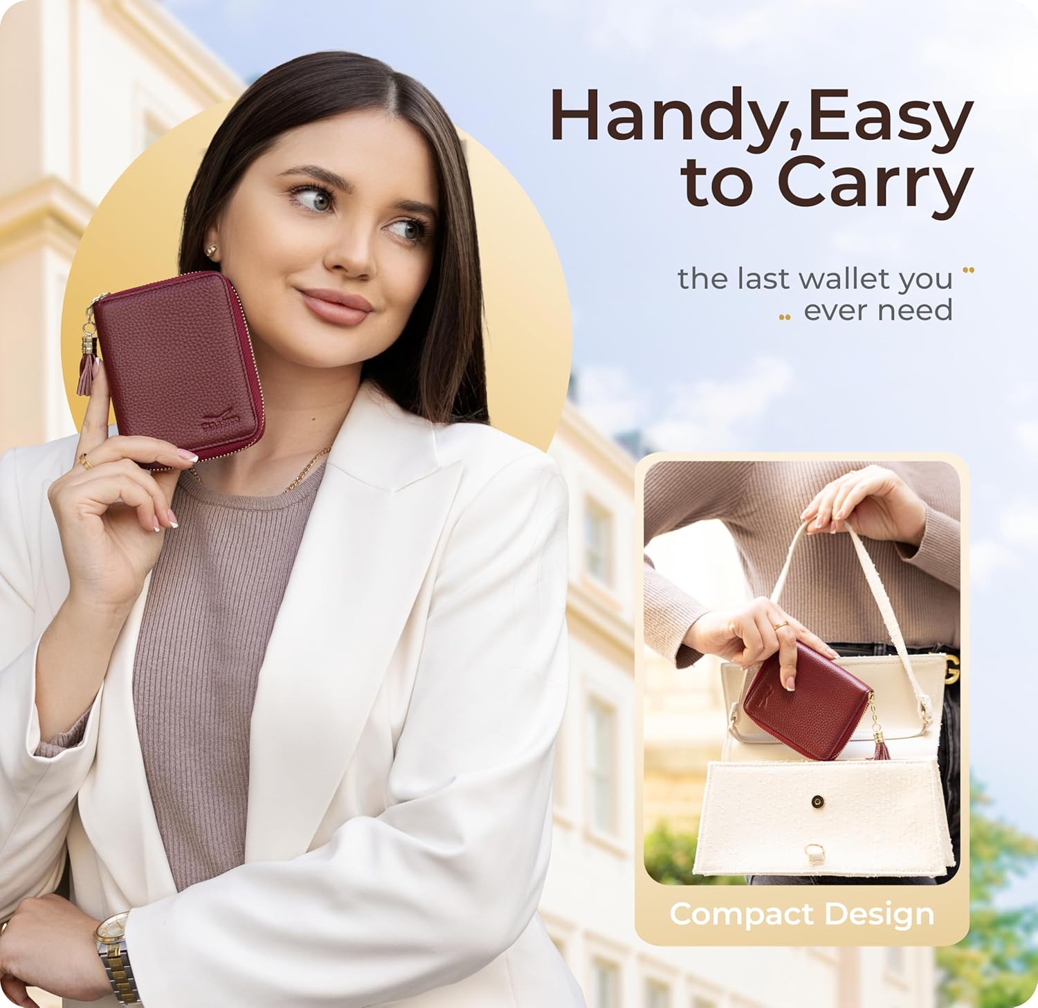 Ultra Slim Ladies Genuine Leather Bifold zipper wallet