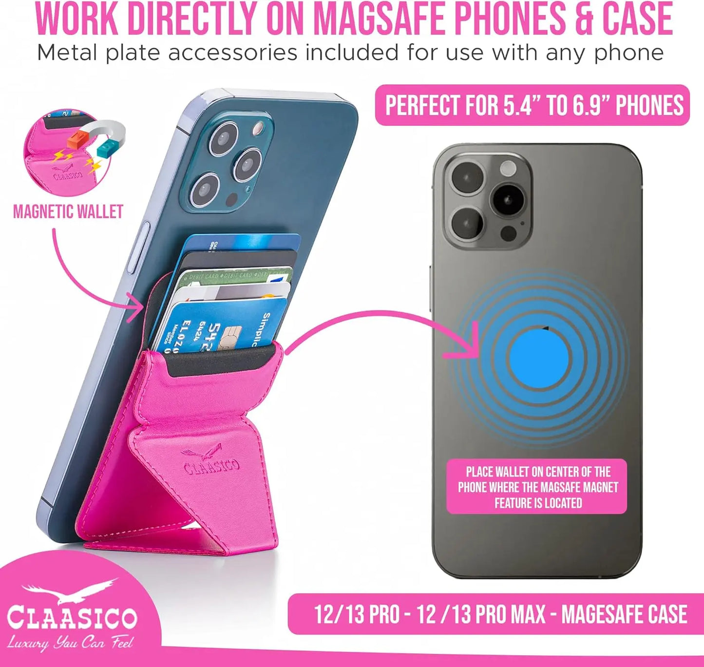 Cell Phone Wallet with Magnetic Phone Stand - Pink