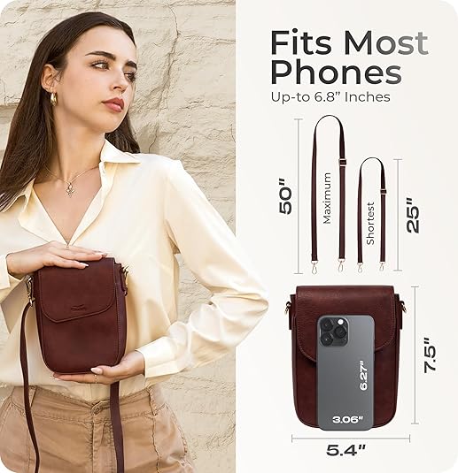 RFID Phone Purse Crossbody Bag for Women - Vintage Plum Solid