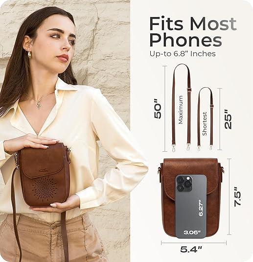 RFID Phone Purse Crossbody Bag for Women - Coffee Pattern
