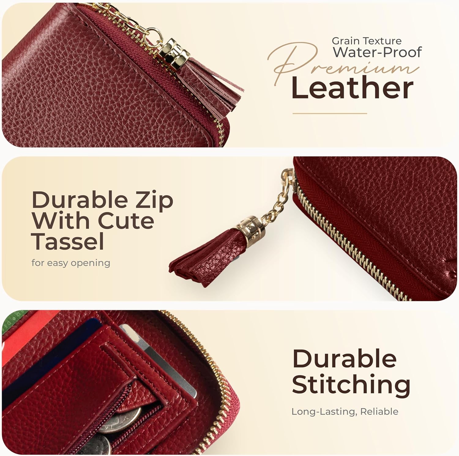 Ultra Slim Ladies Genuine Leather Bifold zipper wallet