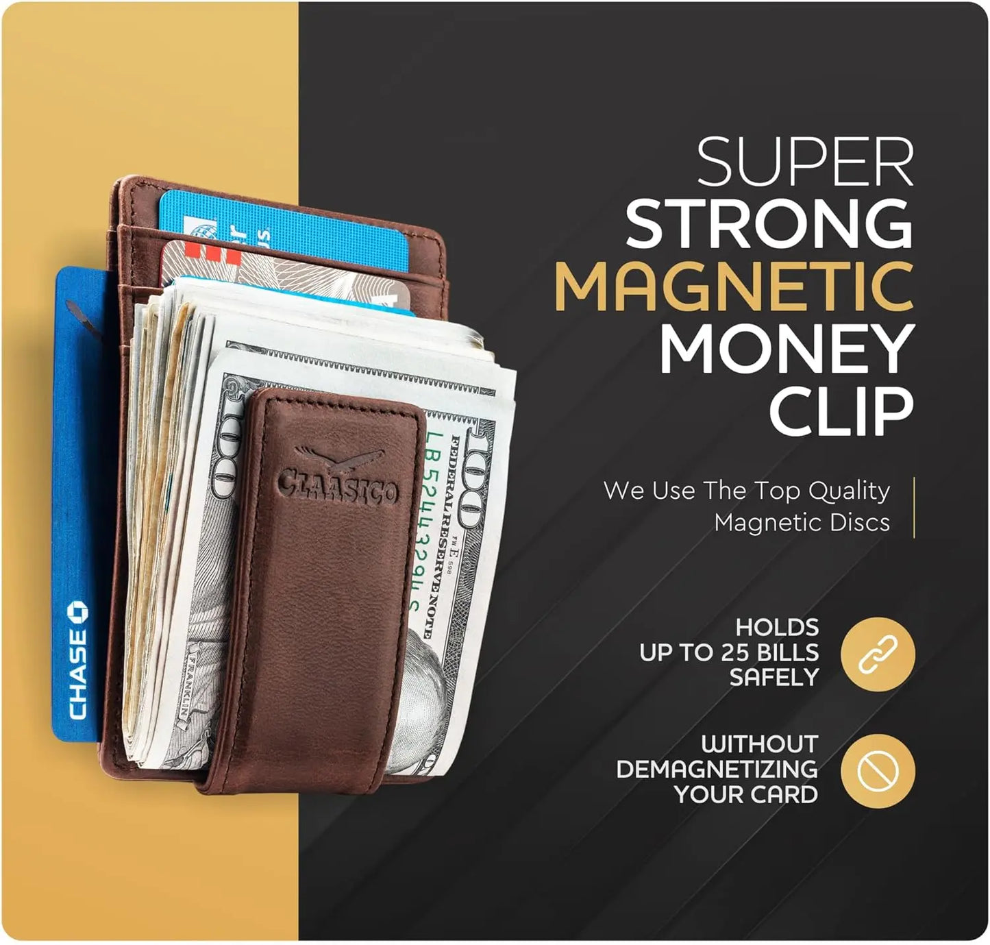 Money Clip Leather Wallet For Men - Coffee