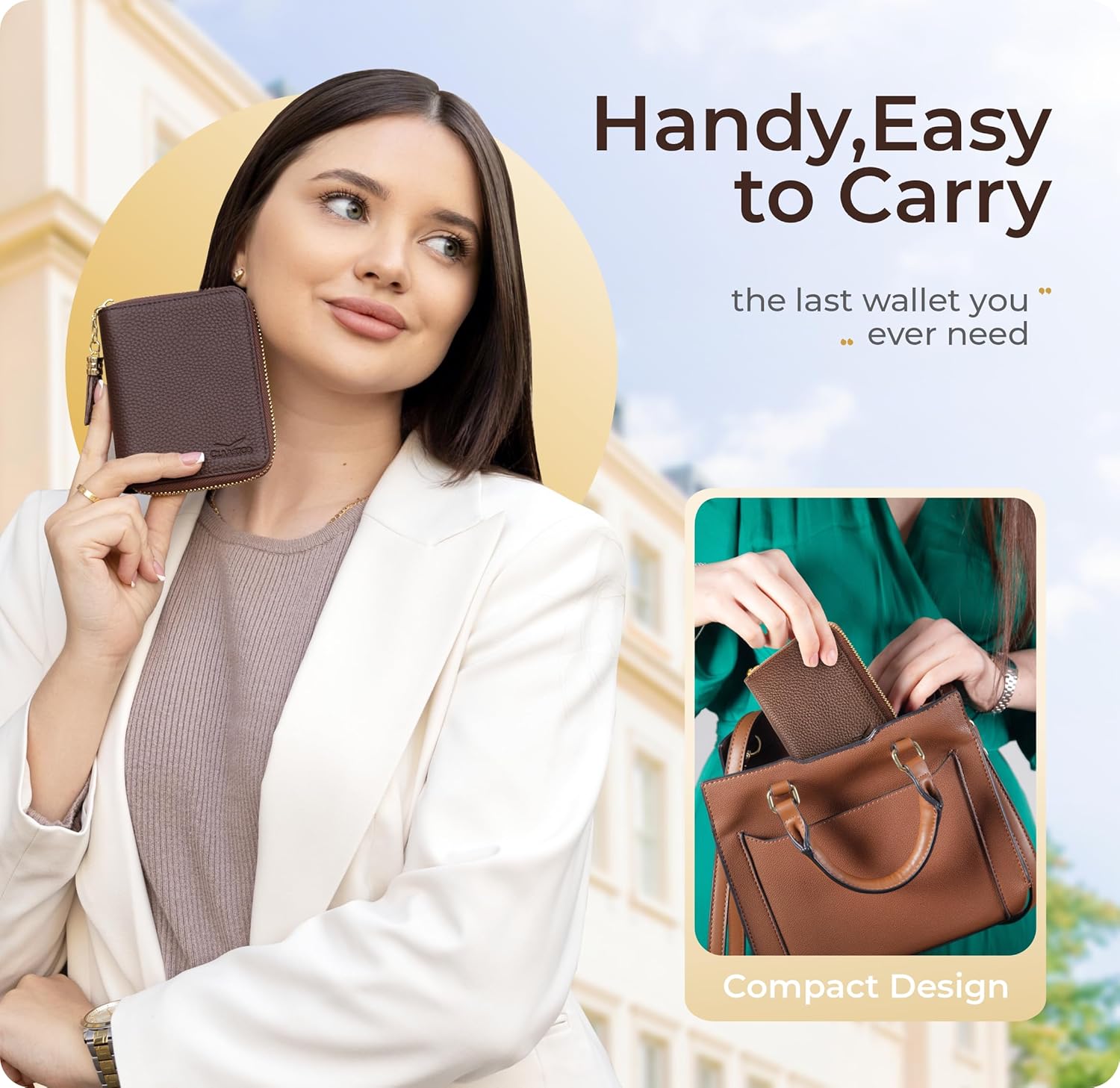 Ultra Slim Ladies Genuine Leather Bifold zipper wallet
