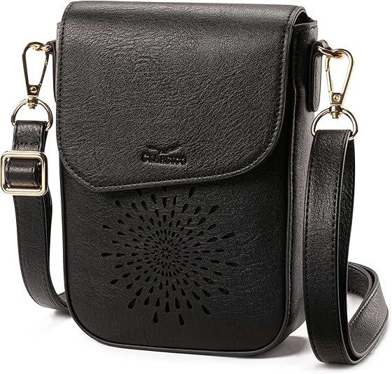 RFID Phone Purse Crossbody Bag for Women - Vintage Black Pattern