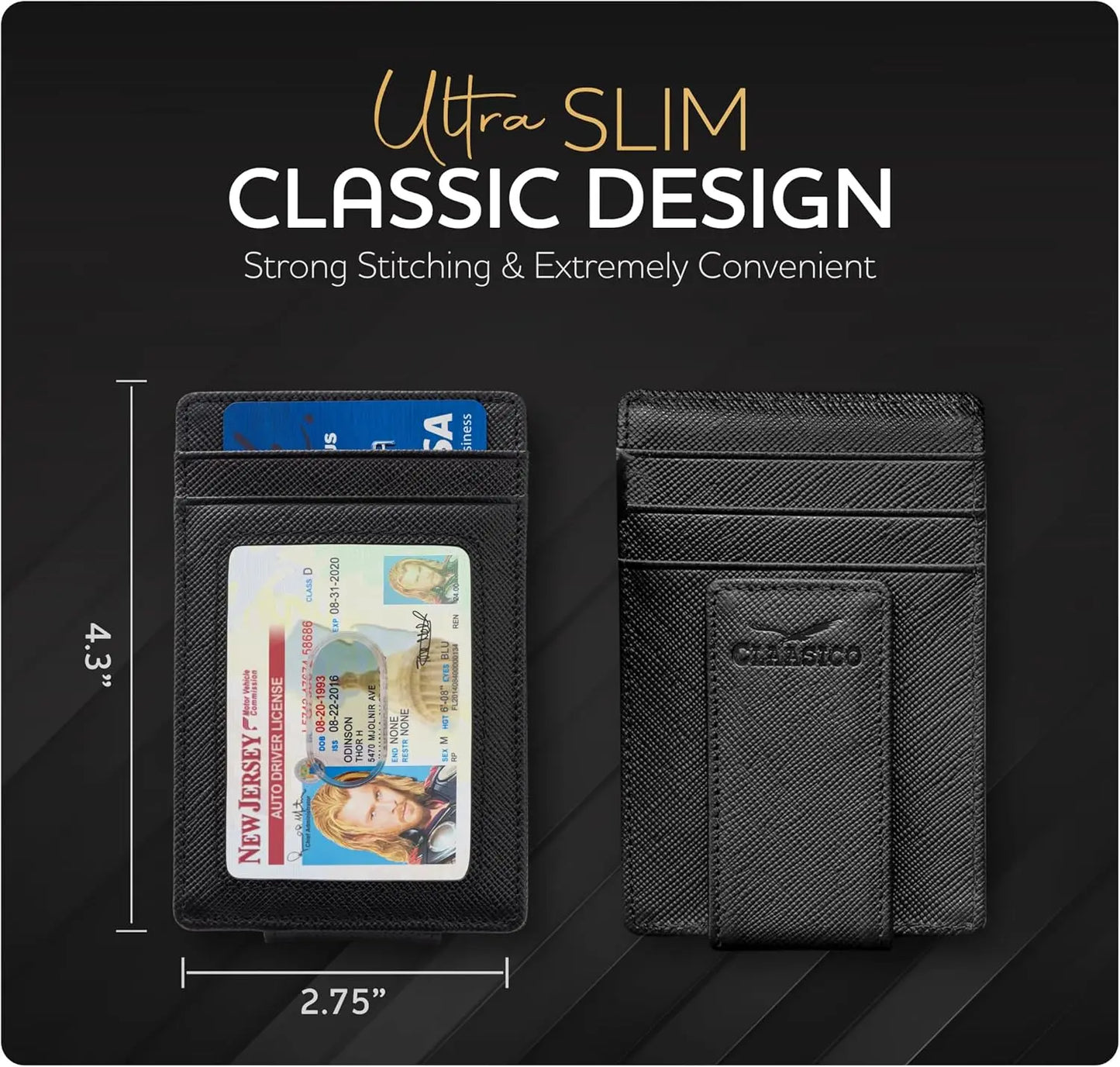 Money Clip Leather Wallet For Men - Crosshatch Black