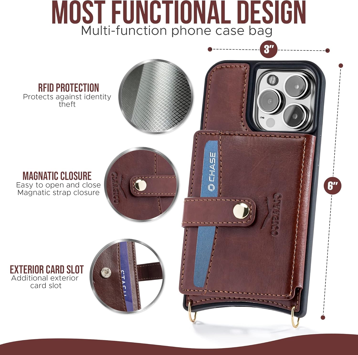 Claasico iPhone 13 Crossbody Wallet Case with RFID Protection