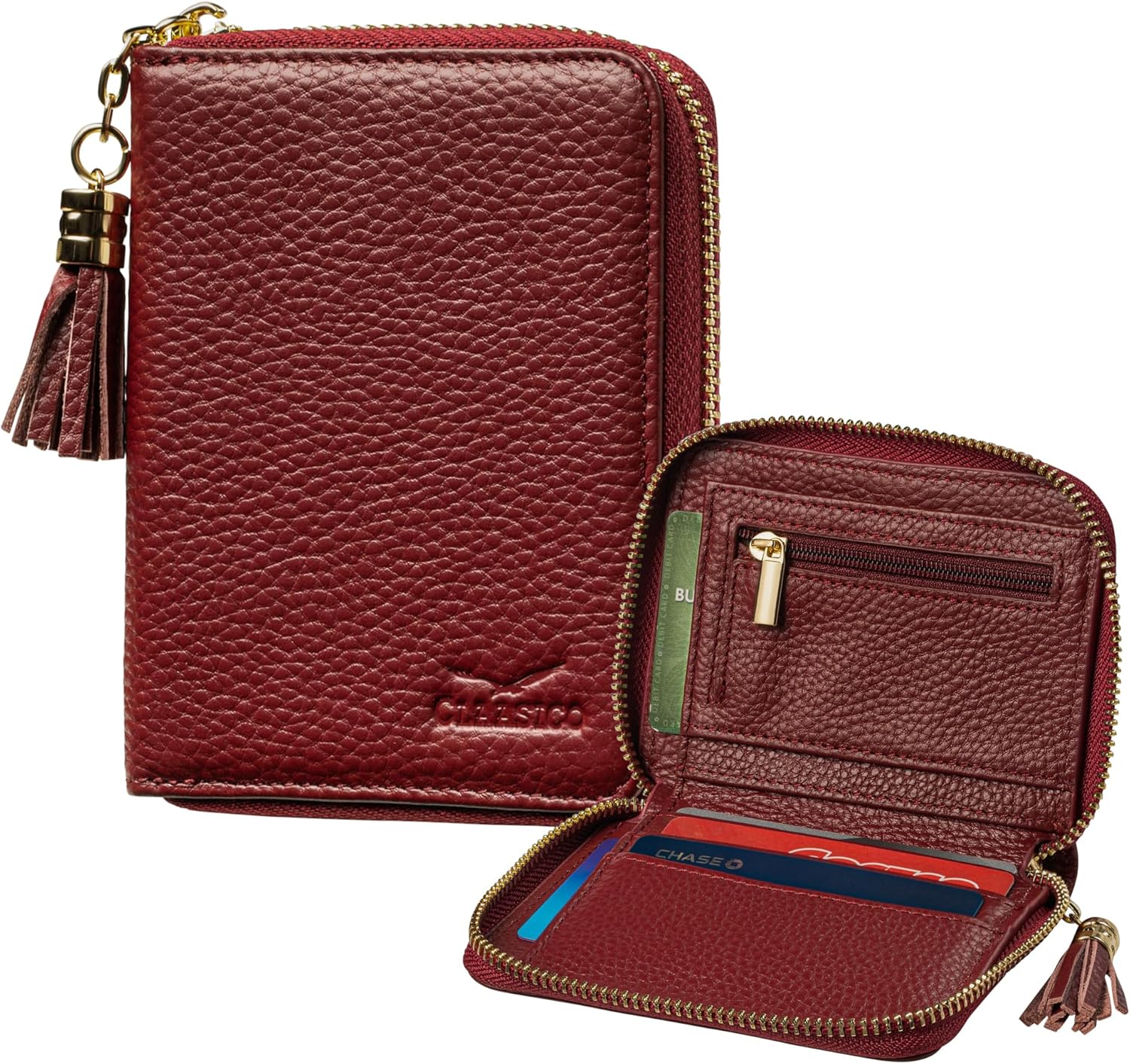 Ultra Slim Ladies Genuine Leather Bifold zipper wallet