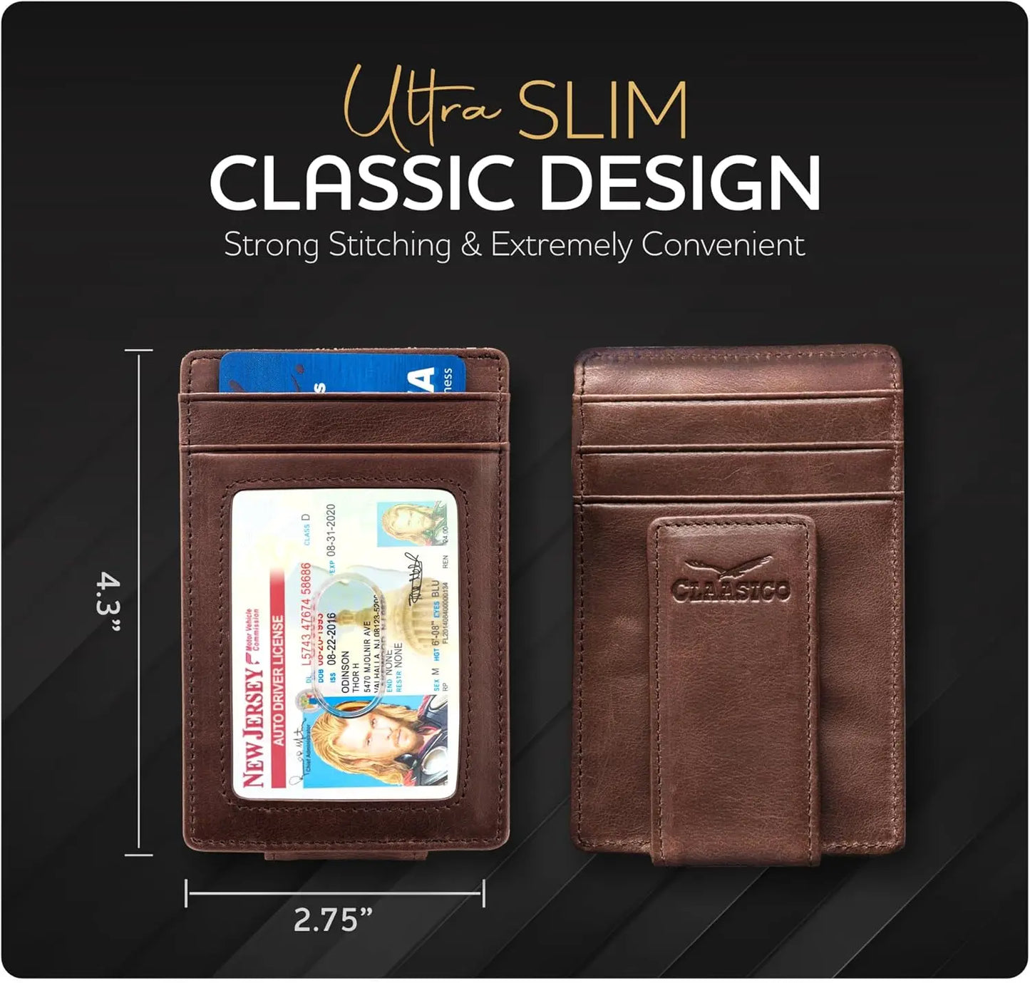 Money Clip Leather Wallet For Men - Coffee