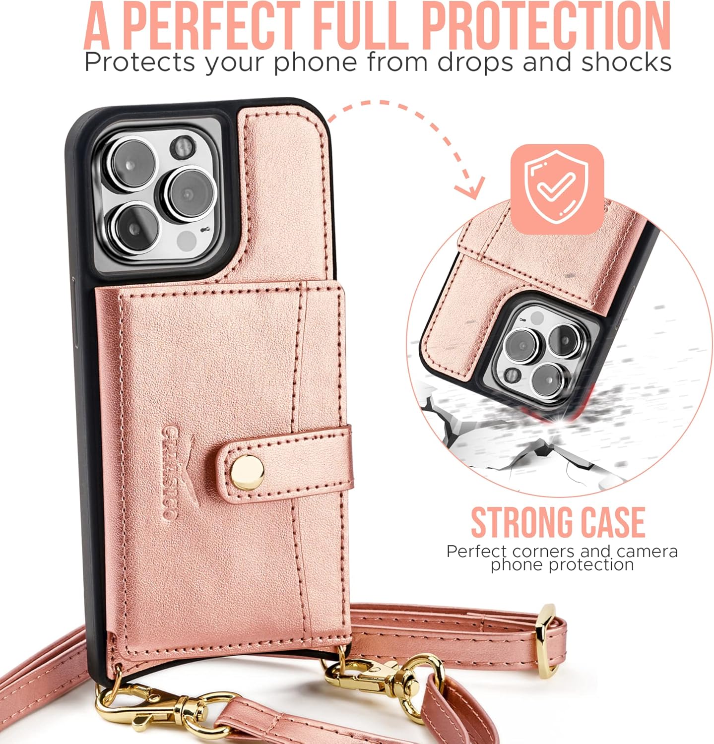 Claasico iPhone 13 Crossbody Wallet Case with RFID Protection