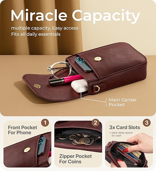 RFID Phone Purse Crossbody Bag for Women - Vintage Plum Solid