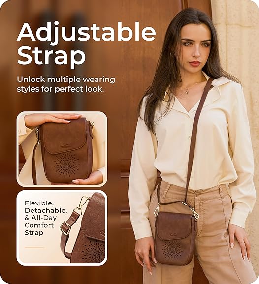 RFID Phone Purse Crossbody Bag for Women - Coffee Pattern