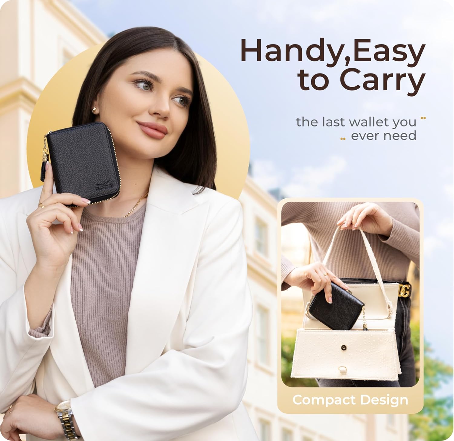 Ultra Slim Ladies Genuine Leather Bifold zipper wallet
