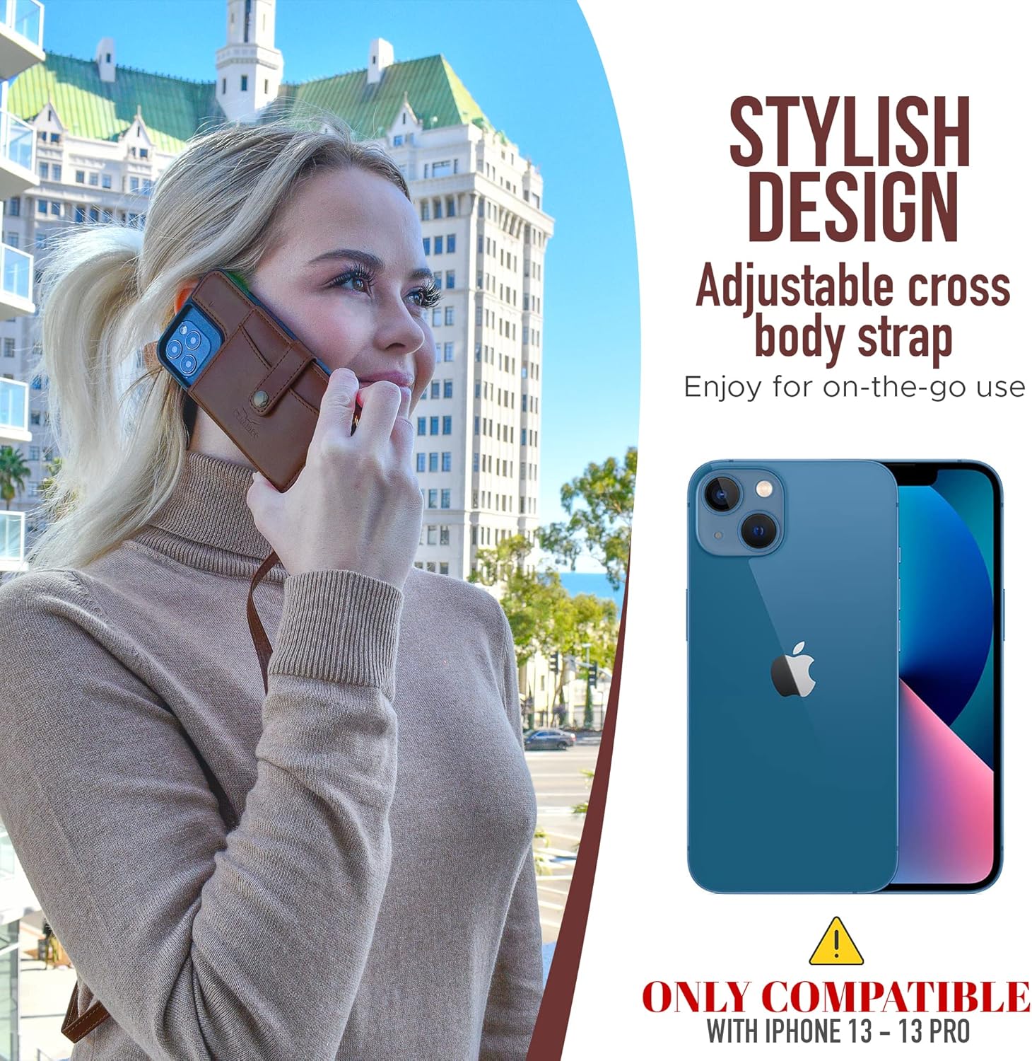 Claasico iPhone 13 Crossbody Wallet Case with RFID Protection
