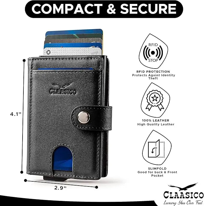 Pop Up Bifold Leather Wallet - Black Smooth