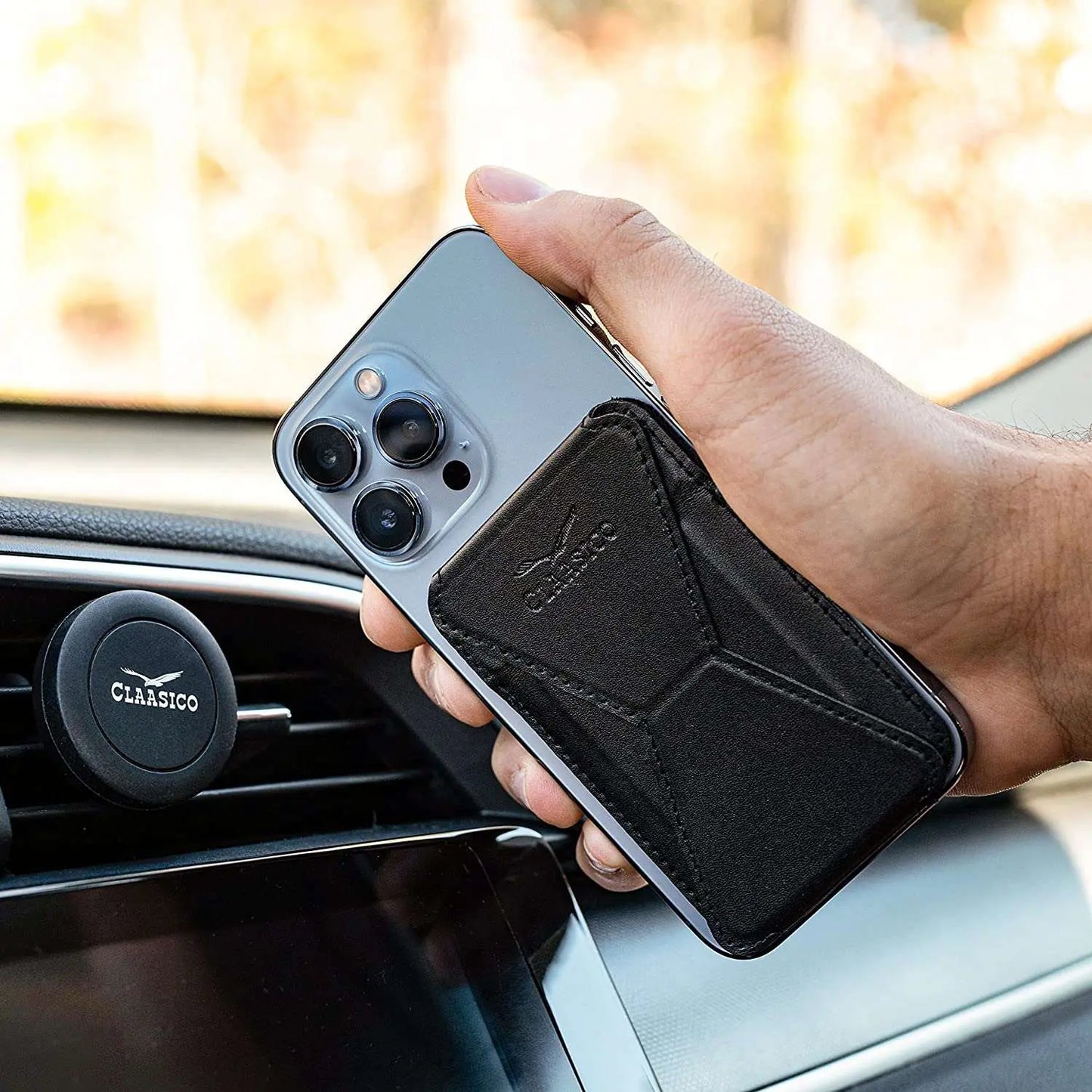 Cell Phone Wallet with Magnetic Phone Stand - Black