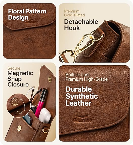 RFID Phone Purse Crossbody Bag for Women - Vintage Coffee Solid