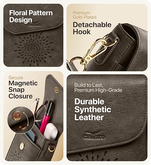 RFID Phone Purse Crossbody Bag for Women - Vintage Grey Partten