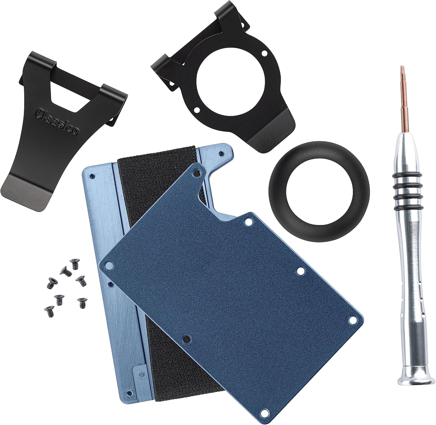 Claasico Slim Metal Wallet & Money Clip with Expandable Elastic Strap - Nevy Blue