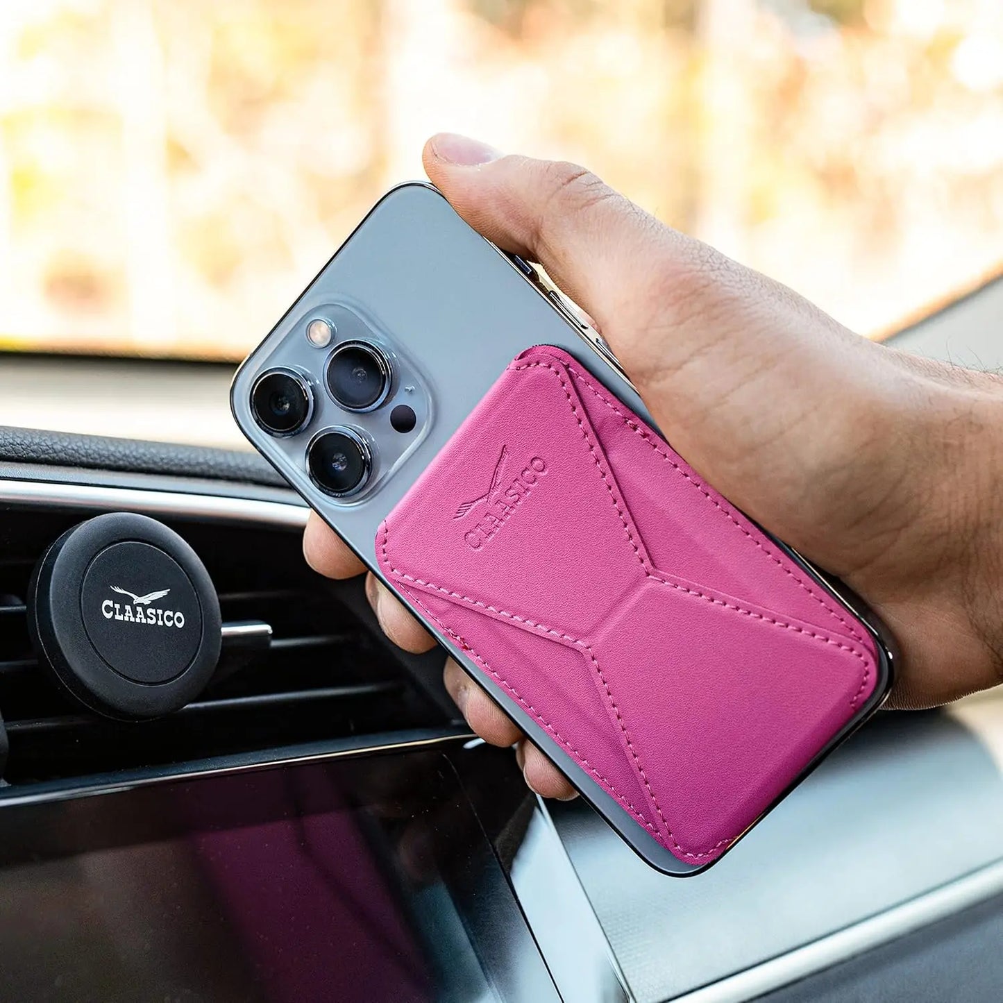 Cell Phone Wallet with Magnetic Phone Stand - Pink