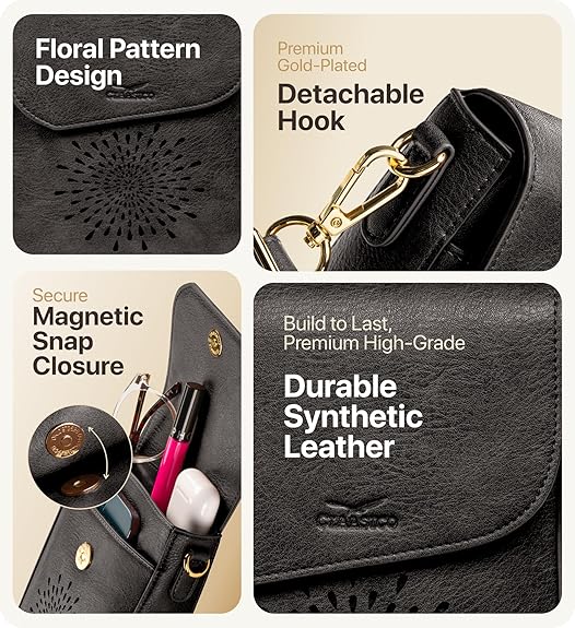 RFID Phone Purse Crossbody Bag for Women - Vintage Black Pattern