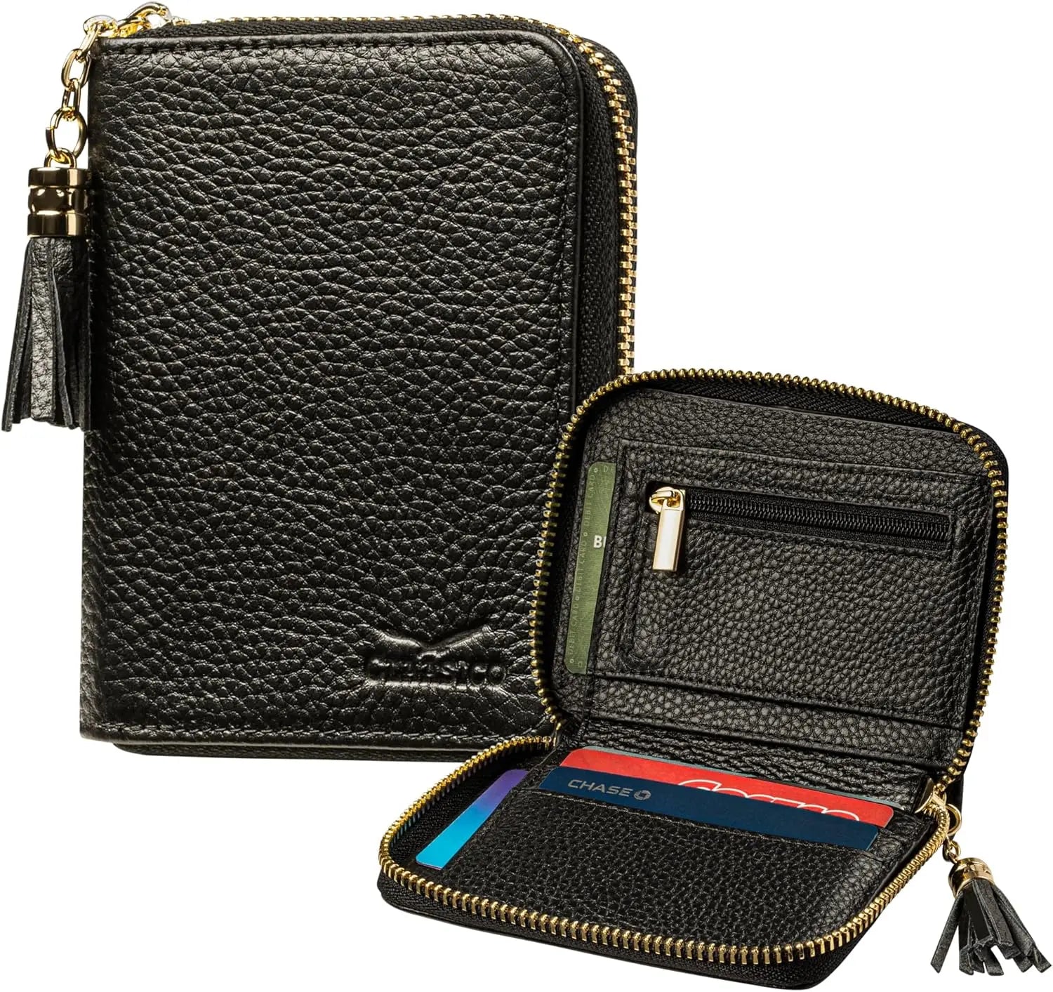 Ultra Slim Ladies Genuine Leather Bifold zipper wallet