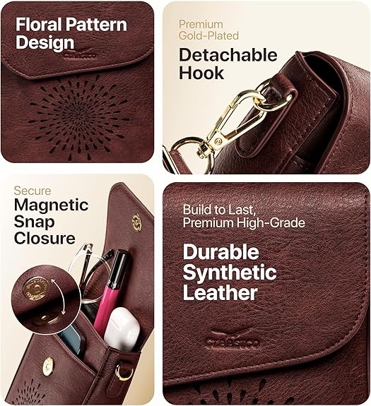 RFID Phone Purse Crossbody Bag for Women - Vintage Plum Partten