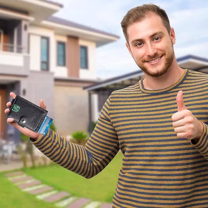 Pop Up Bifold Leather Wallet - Black Smooth