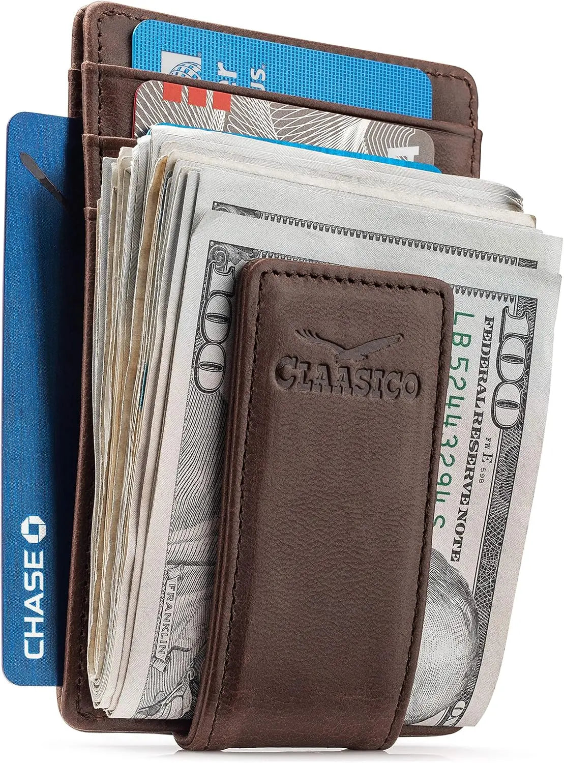 Money Clip Leather Wallet For Men - Coffee