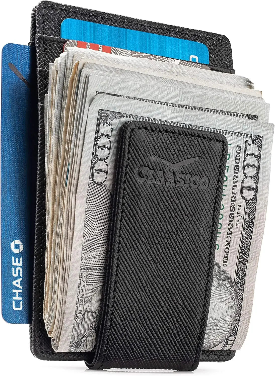 Money Clip Leather Wallet For Men - Crosshatch Black