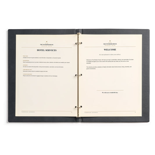 Custom Hotel Guest Directory Binder with Logo Branding claasico.com