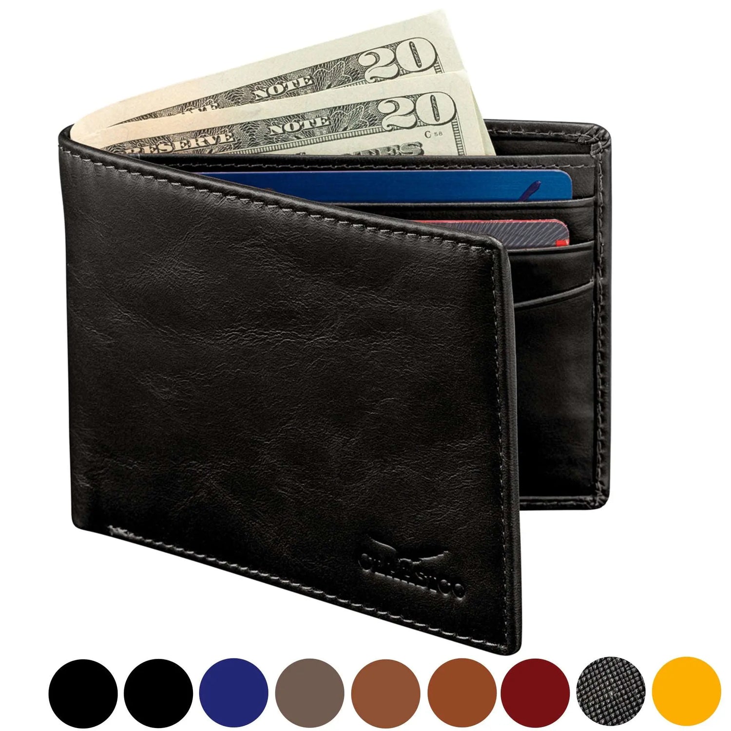 Slimfold Bifold Leather Wallet for Men - Black Smooth Leather