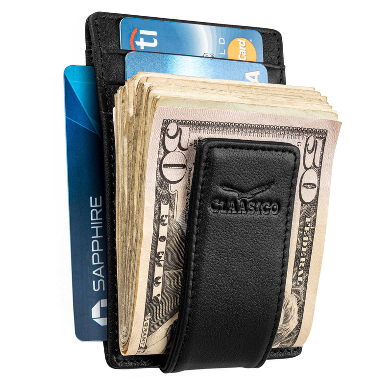 Money Clip Card Holder | Full grain leather Black Onyx