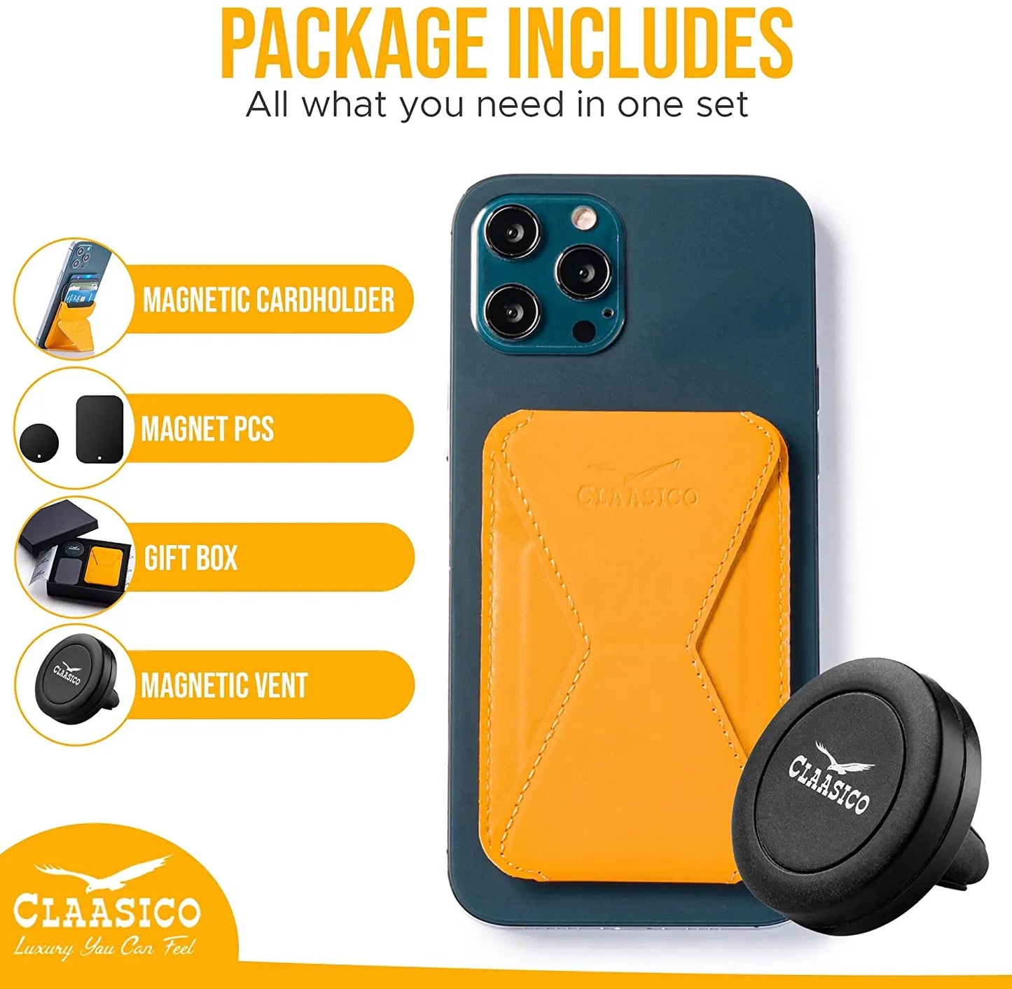 Cell Phone Wallet with Magnetic Phone Stand - Yellow