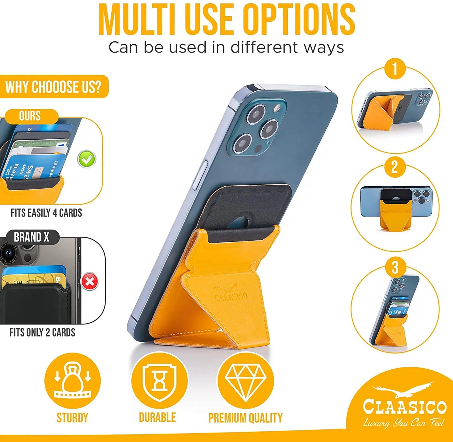 Cell Phone Wallet with Magnetic Phone Stand - Yellow